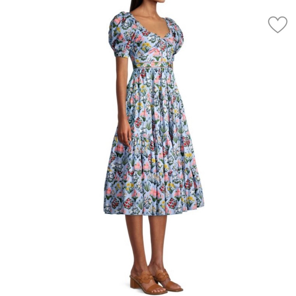 NWOT Agua Bendita Palmera Magdalena Day Midi Dress Floral Dia small reg $1195 - Picture 3 of 9